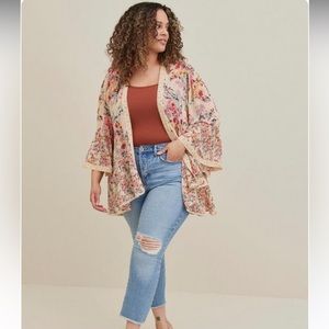 Torrid Ruffle Kimono Chiffon Floral Tan Floral Taupe